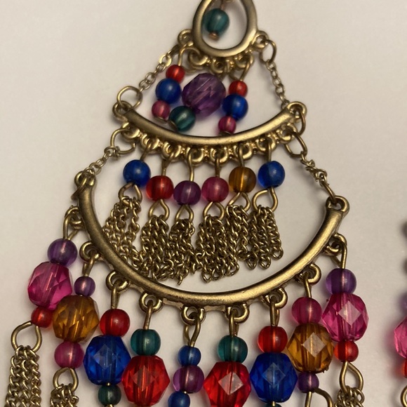 Large Multi Tier Chain Tassel Colorful Bead Boho Earrings - Picture 4 of 13